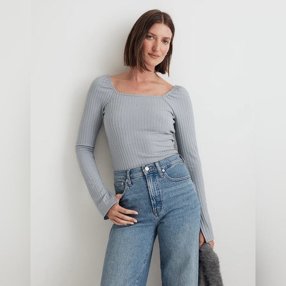 Madewell Ribbed Square-Neck Long-Sleeve Tee SIZE Small - Picture 2 of 4